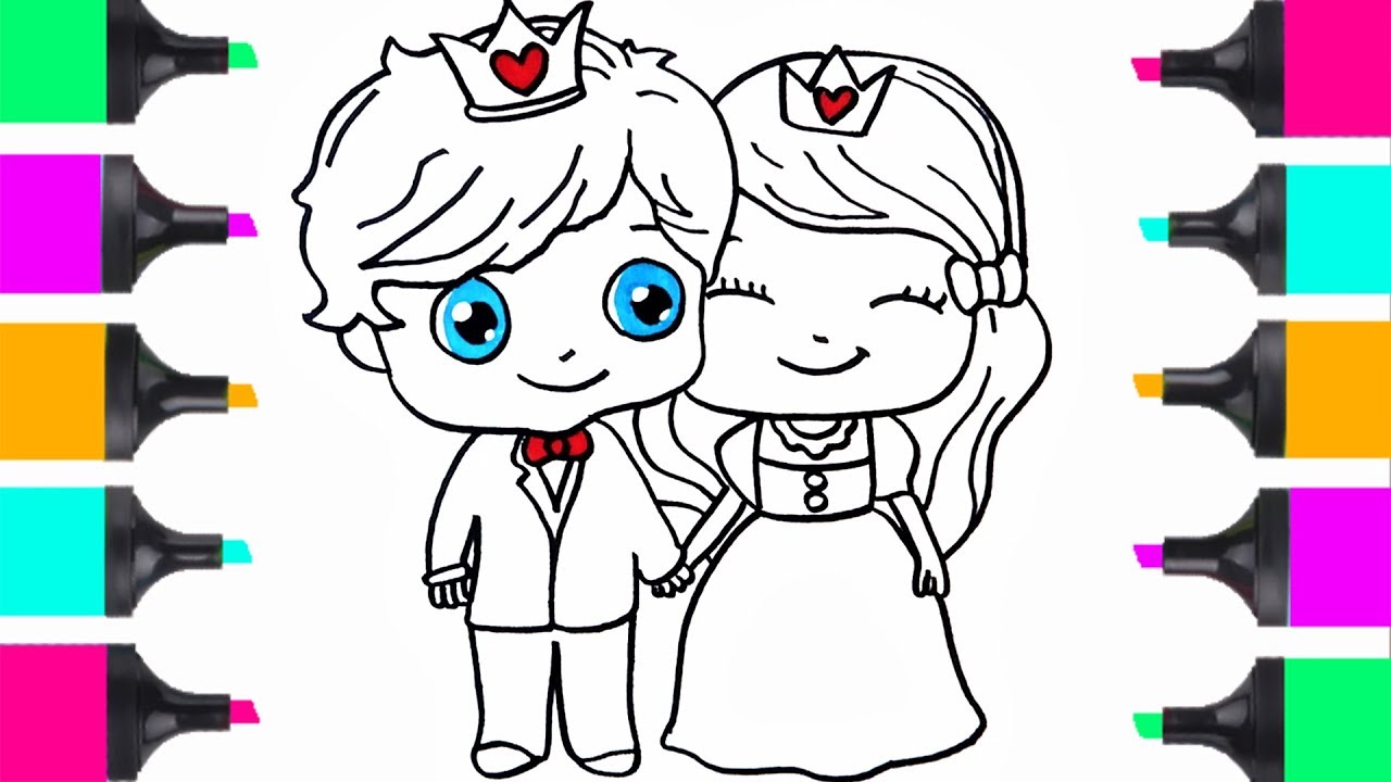 1280x720 how to draw cute prince and princess wedding groom and bride - Prince And Princess Drawing