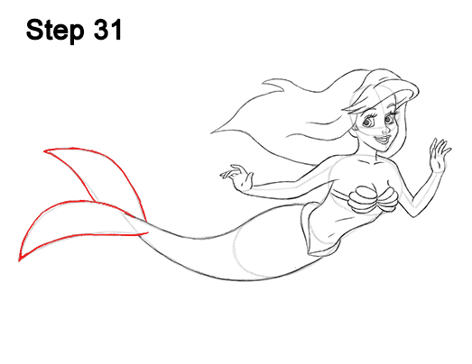 523x404 How To Draw Ariel From The Little Mermaid - Princess Ariel Drawing