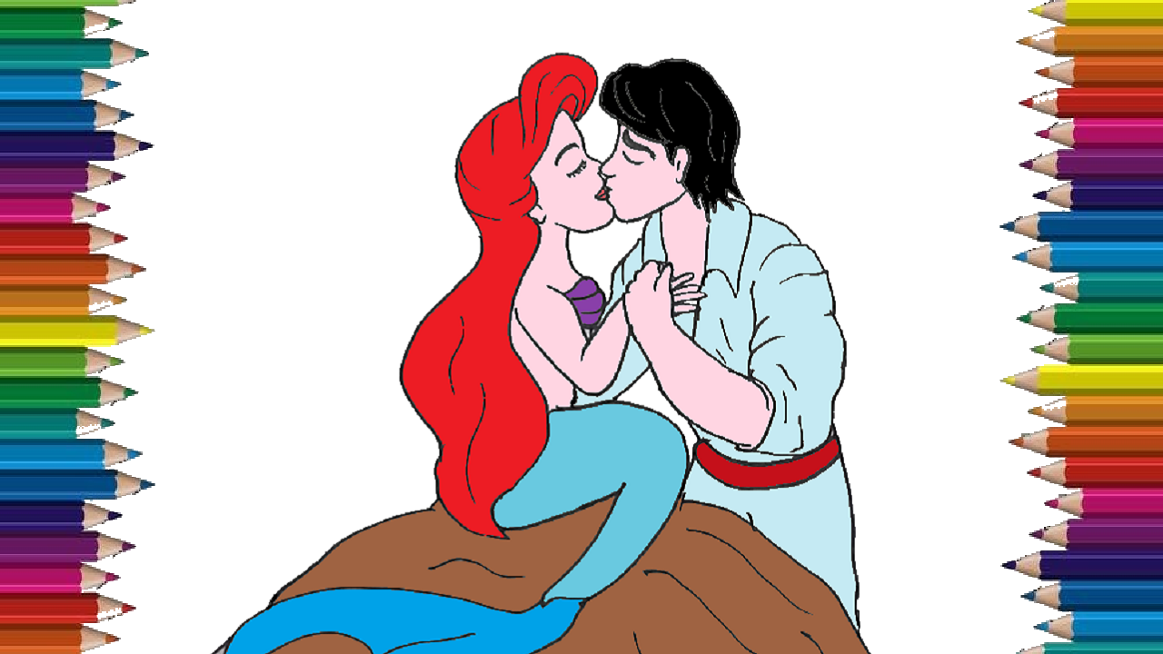 1280x720 Princess Ariel Kissing Prince Boyfrien Drawing - Princess Ariel Drawing