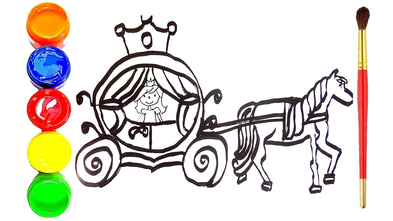1280x720 coloring princess carriage drawing for kids and painting - Princess Carriage Drawing