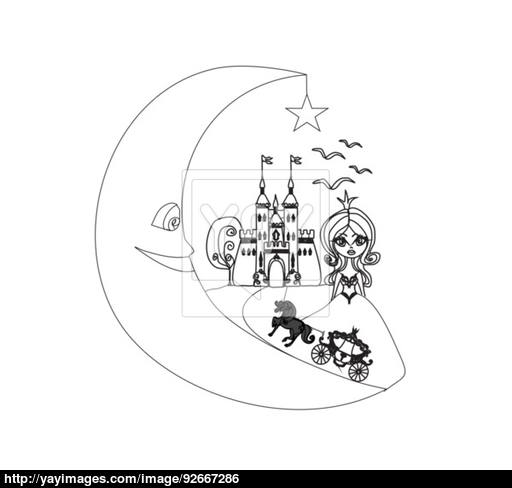 512x488 medieval castle,princess, carriage and the moon - Princess Carriage Drawing