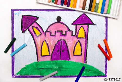 500x334 Colorful Drawing Cute Pink Princess Castle - Princess Castle Drawing