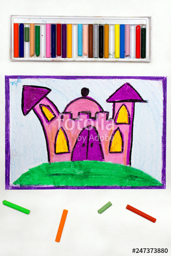 334x500 Colorful Drawing Cute Pink Princess Castle Stock Photo - Princess Castle Drawing