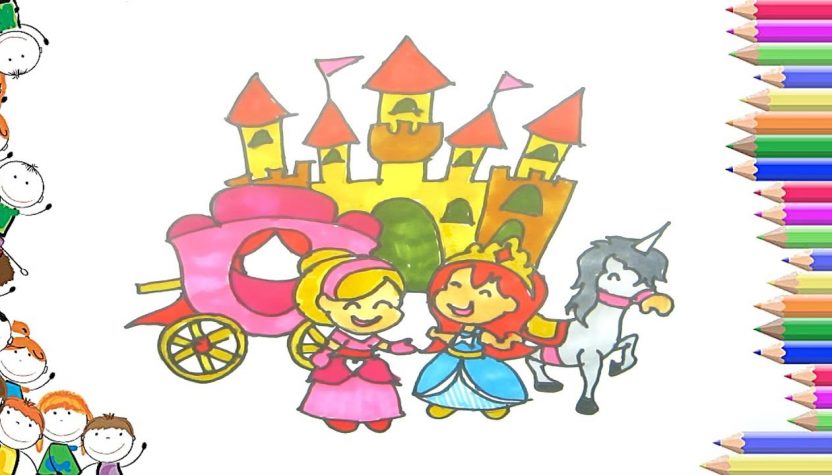 832x475 Draw Happy Princesses And Their Castle Step - Princess Castle Drawing