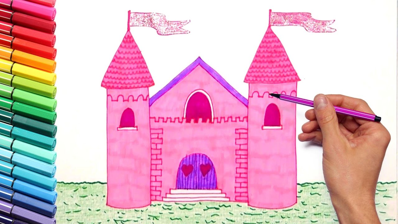 1280x720 Drawing Pink Castle For Princess Coloring - Princess Castle Drawing
