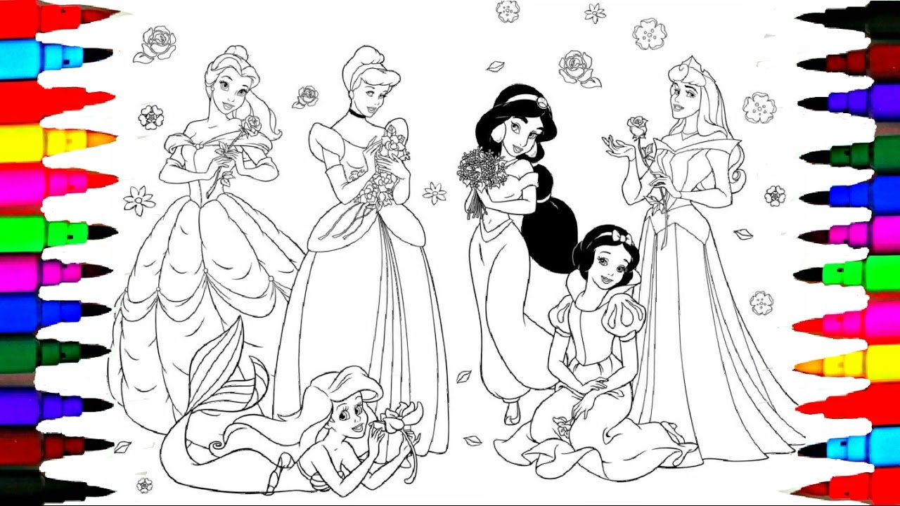1280x720 Disney Princess Jasmine Cinderella Belle Moana Drawing Pages - Princess Cinderella Drawing