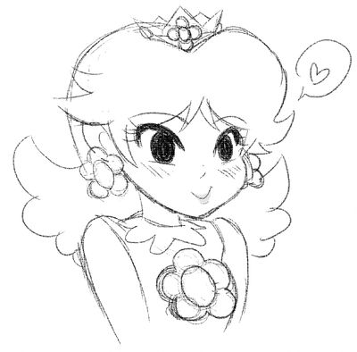 400x394 Cute Princess Daisy Sketch - Princess Daisy Drawing