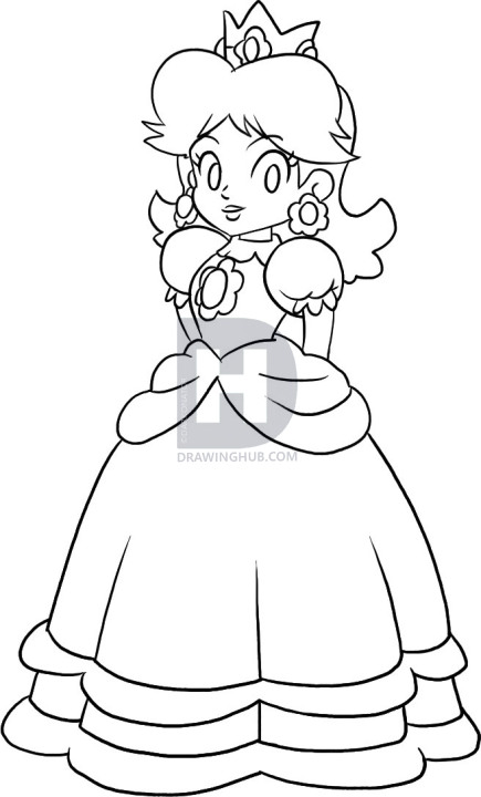 435x720 How To Draw Princess Daisy, Step - Princess Daisy Drawing
