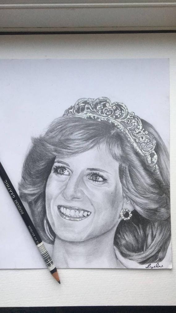570x1014 princess diana original drawing etsy - Princess Diana Drawing