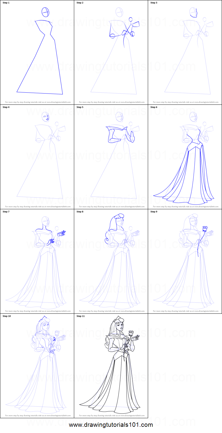 751x1463 How To Draw Princess Aurora From Sleeping Beauty Printable Step - Princess Drawing Step By Step