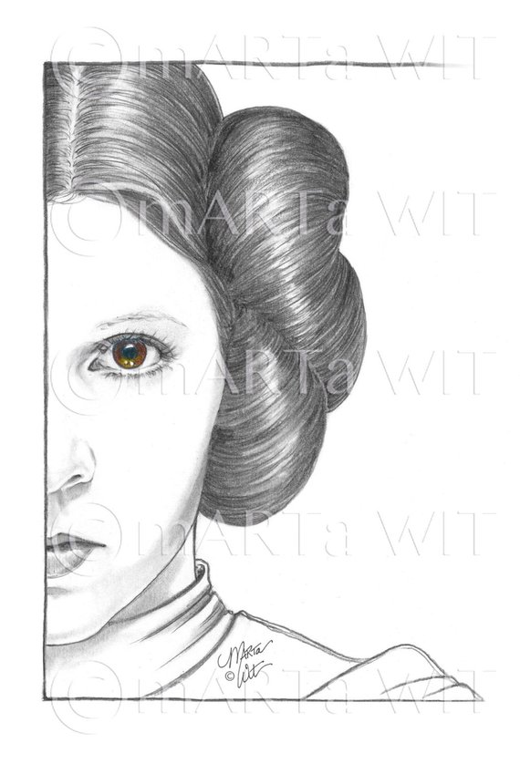 570x838 hand drawn fan art princess leia - Princess Leia Drawing