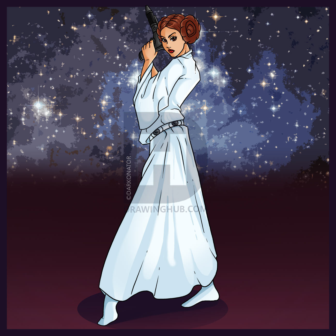 1300x1300 how to draw princess leia, step - Princess Leia Drawing