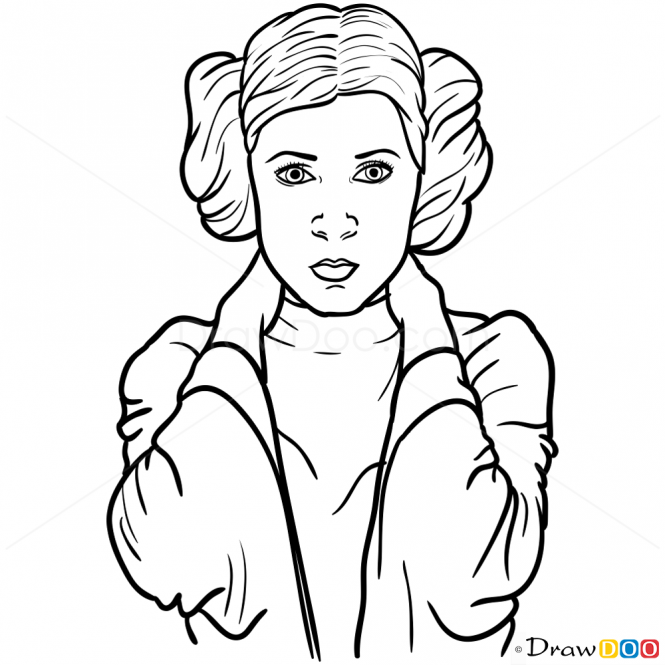 665x665 how to draw princess leia, star wars - Princess Leia Drawing