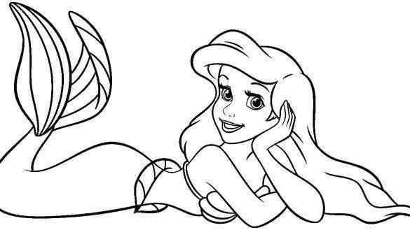 585x329 Ariel Coloring Pages Collection Of Hand Drawing Disney Princess - Princess Line Drawing