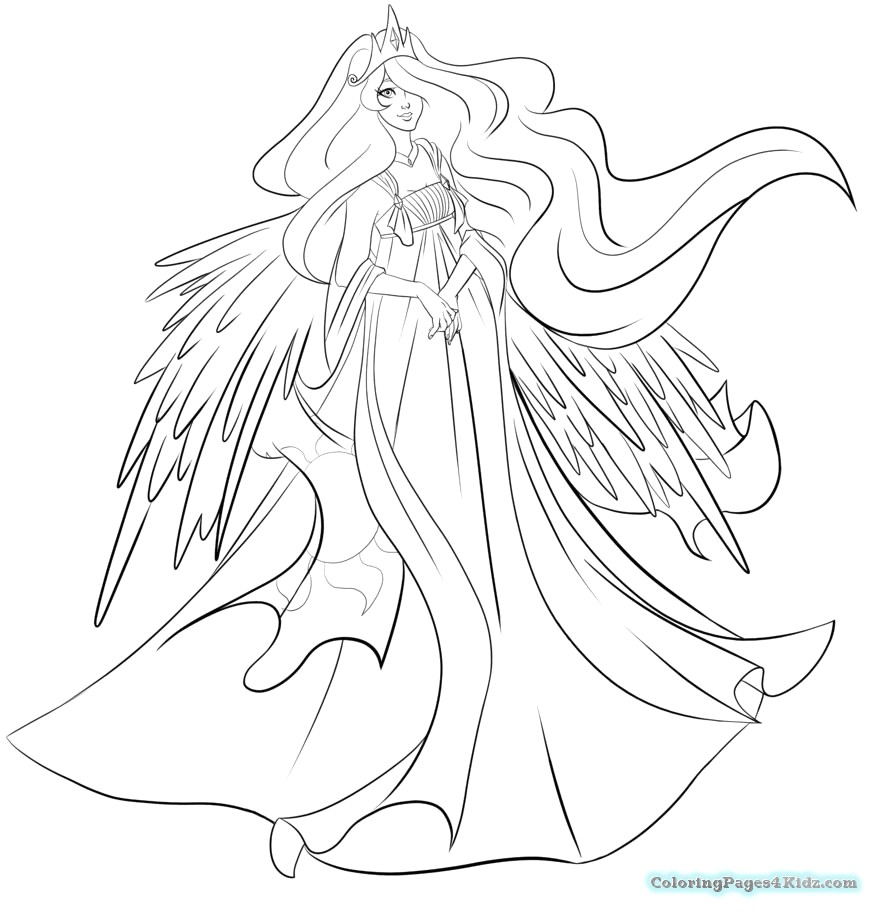 877x912 my little pony princess celestia coloring pages and luna - Princess Luna Drawing