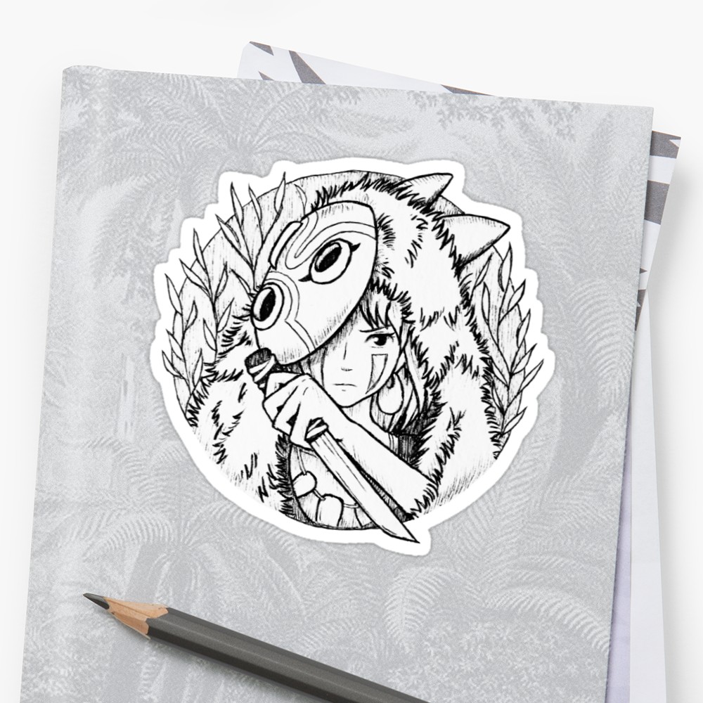 1000x1000 princess mononoke san drawing sticker - Princess Mononoke Drawing