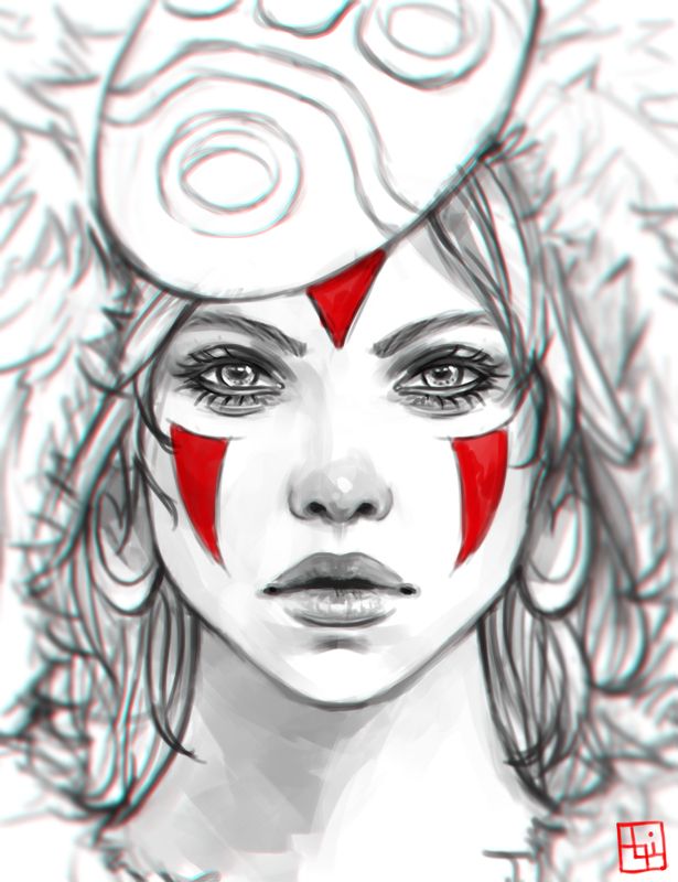 615x800 princess mononoke sketch - Princess Mononoke Drawing
