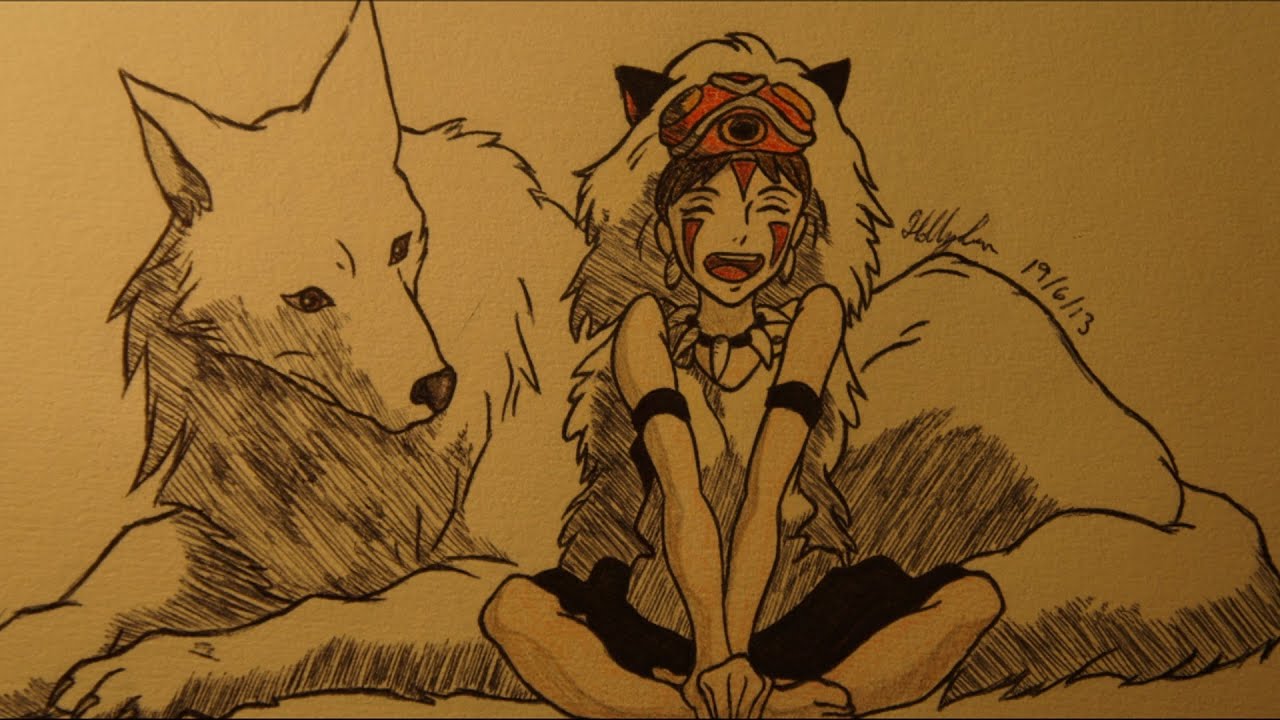 1280x720 san - Princess Mononoke Drawing