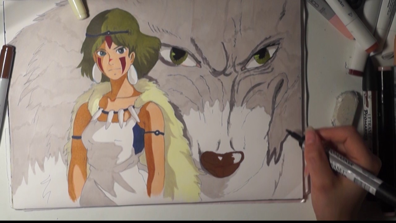 1280x720 speed drawing - Princess Mononoke Drawing