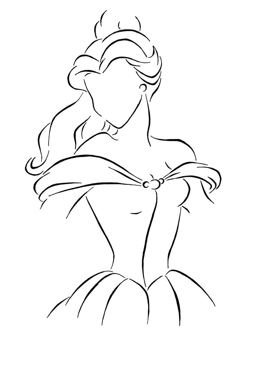 900x1236 Belle Lineart - Princess Outline Drawing