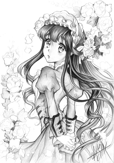 400x573 Original Pencil Drawing Flower Princess Nashshop Online Store - Princess Pencil Drawing