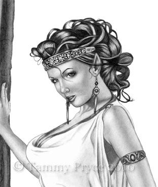 312x369 Pin Up Style Pencil Drawing Elvin Princess Fantasy Fine Art Print - Princess Pencil Drawing