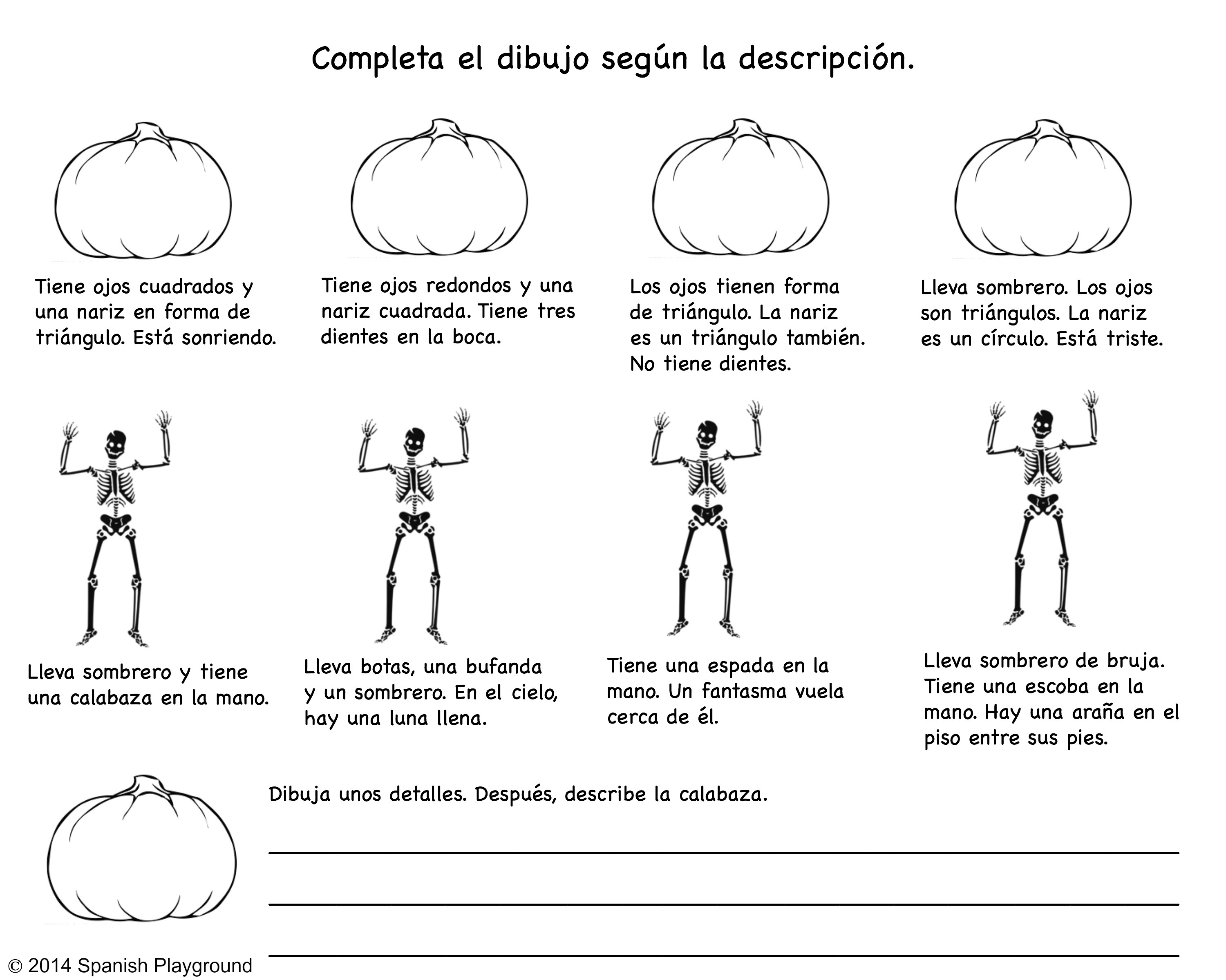 3000x2400 spanish halloween read and draw printable - Printable Drawing Activities