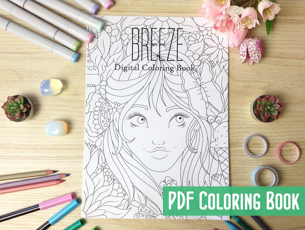 1000x754 breeze digital coloring book pdf with printable coloring etsy - Printable Drawing Books