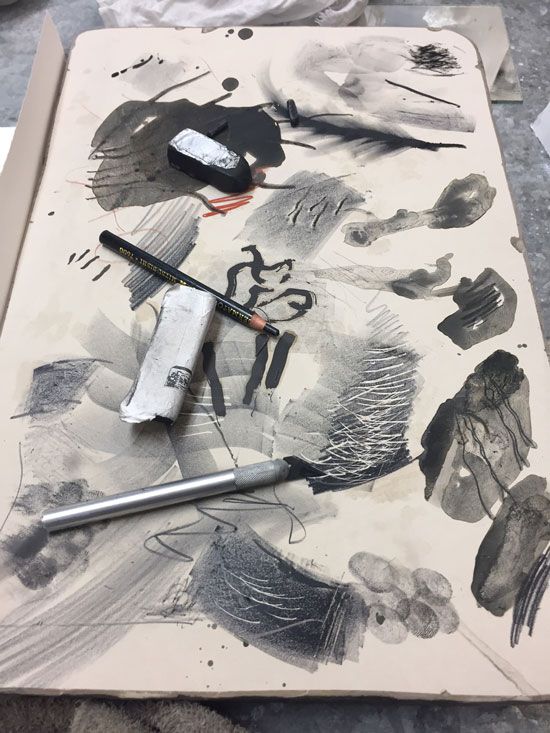 550x733 mark making, lithography process drawing on the stone printmaking - Printmaking Drawing