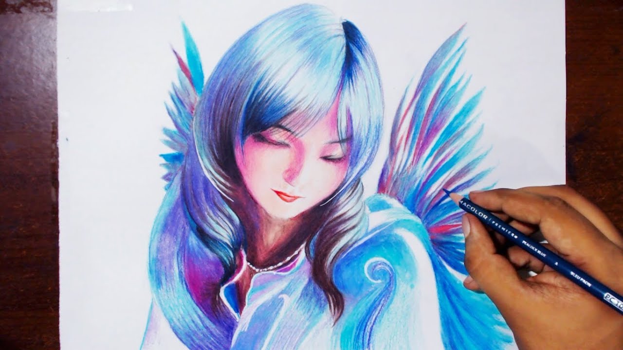 1280x720 drawing a bird fairy - Prismacolor Drawings