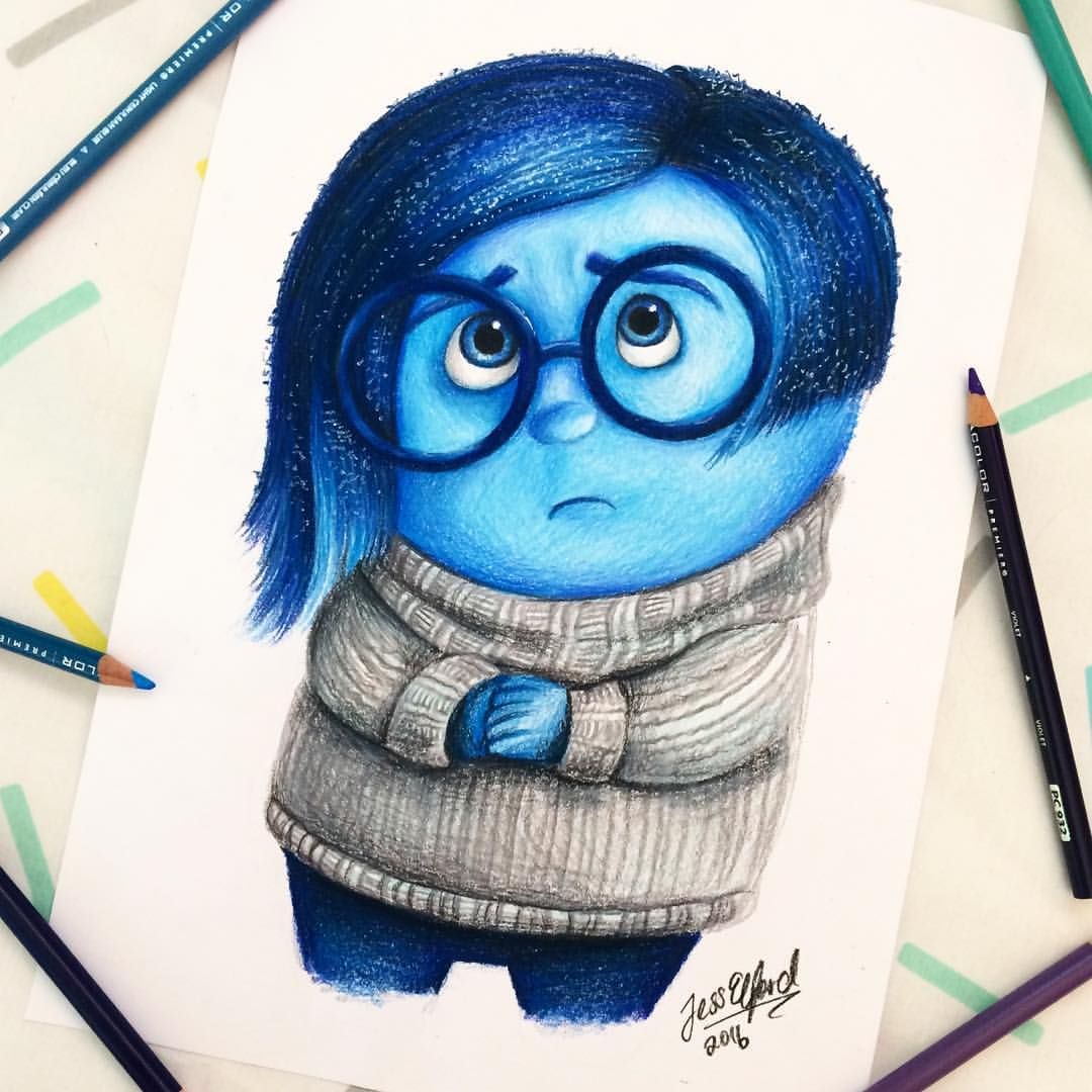 1080x1080 drawing of sadness from inside out - Prismacolor Drawings
