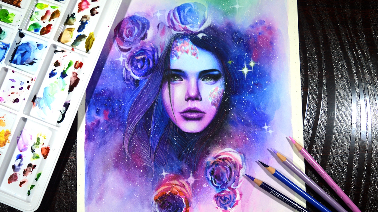 1280x720 the galaxy goddess - Prismacolor Drawings