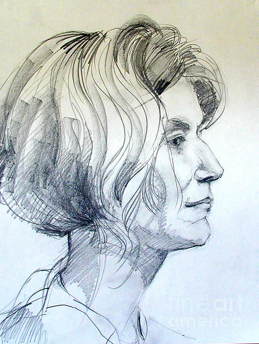 527x700 portrait drawing of a woman in profile greeting card for sale - Profile Portrait Drawing