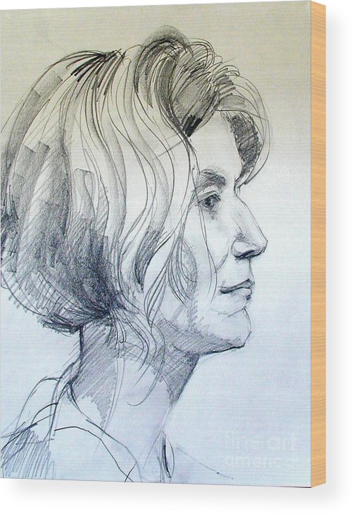 508x740 portrait drawing of a woman in profile wood print - Profile Portrait Drawing
