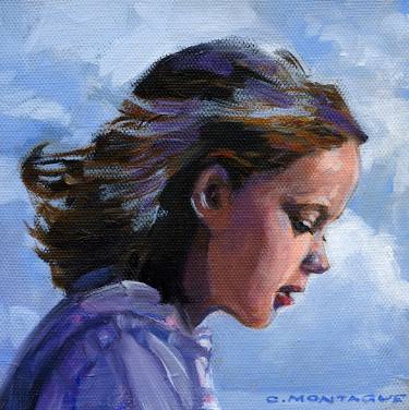 375x376 portrait of a girl profile with blue sky painting - Profile Portrait Drawing