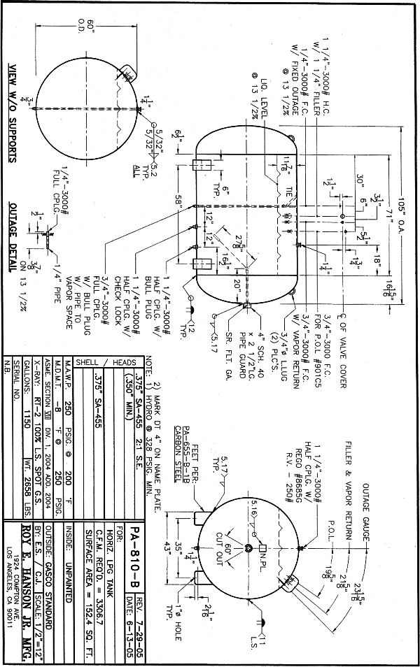 600x954 Gallon Horizontal Propane Gas Tanks - Propane Tank Drawing