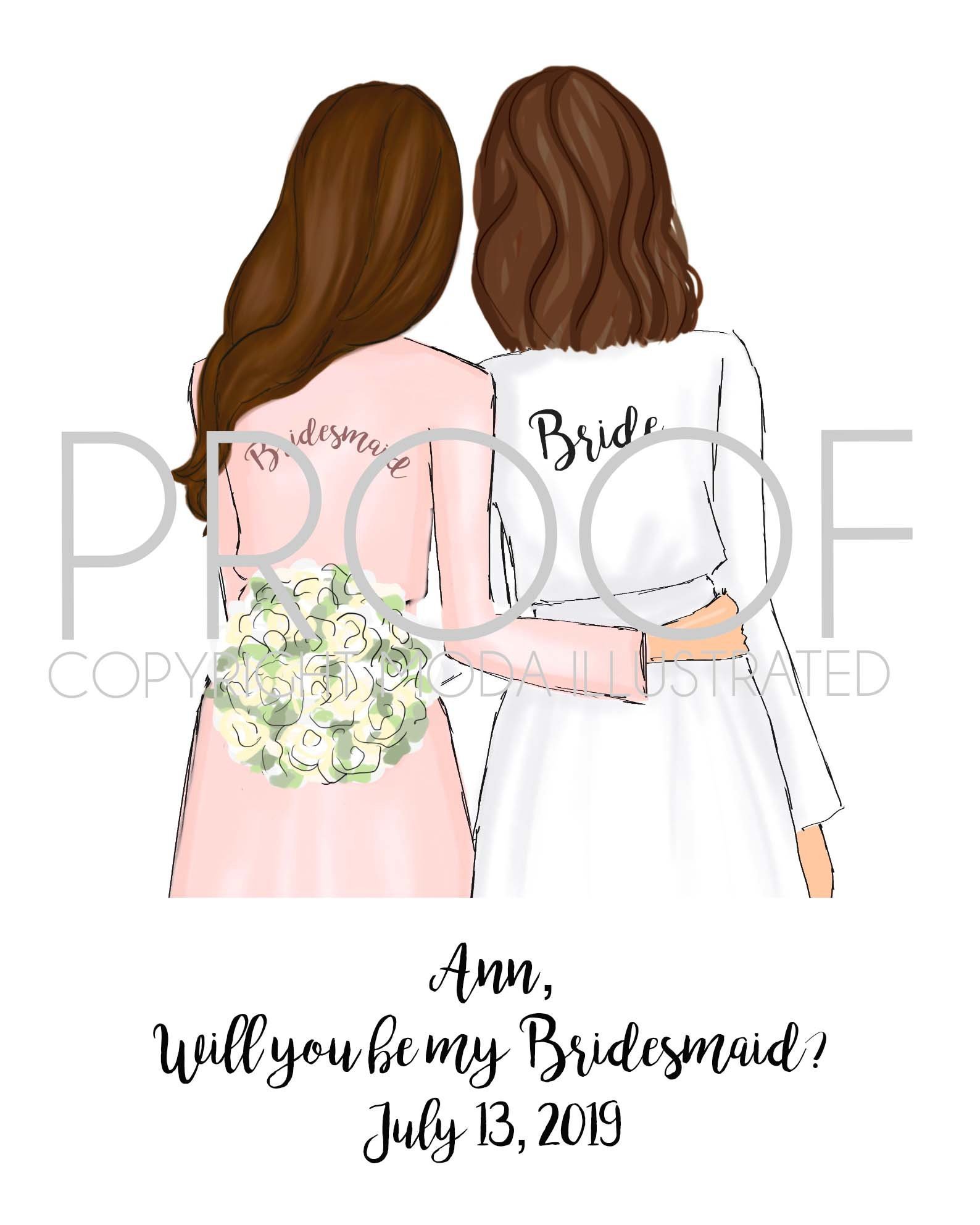 1588x1984 Maid Of Honor Proposal Asking Card, Cute Bridesmaid And Bride - Proposal Drawing