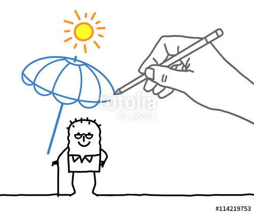 500x421 drawing big hand and cartoon character - Protection Drawing