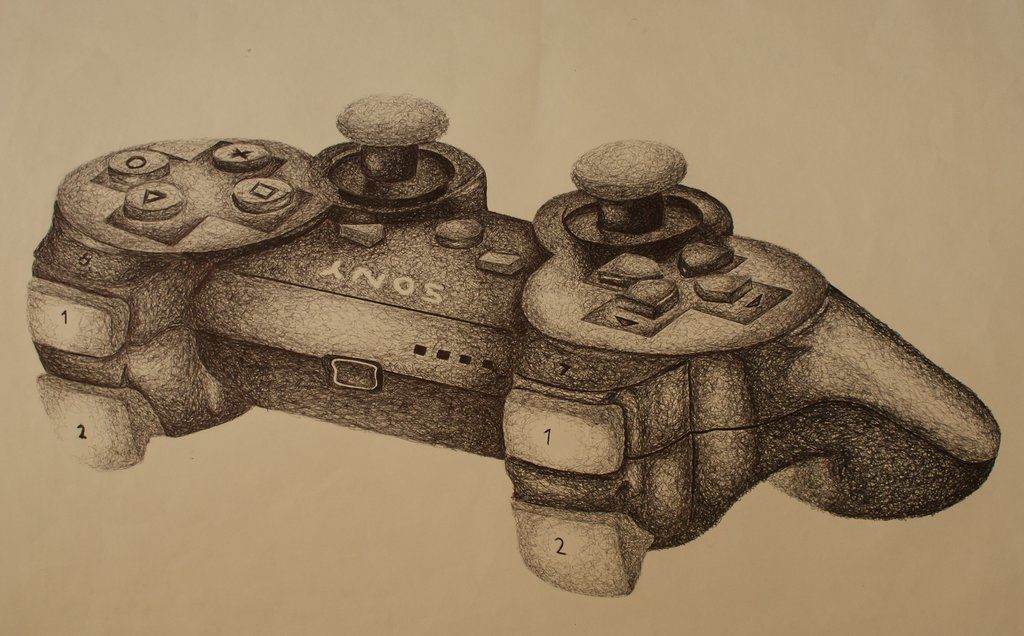 1024x636 Pen Drawing Of Controller - Ps3 Controller Drawing