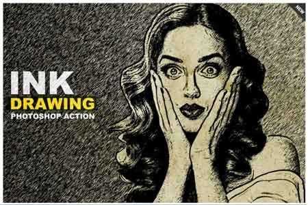 450x300 Ink Drawing Photoshop Action - Psd Drawinging