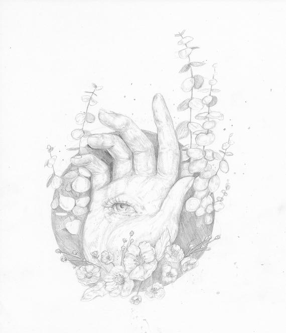 570x664 original psychic hand illustration graphite drawing etsy - Psychic Drawing