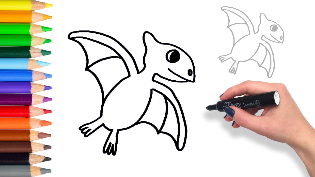 1280x720 learn to draw a pterodactyl dinosaur bird drawing for kids - Pterodactyl Drawing