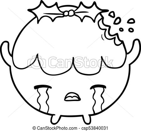 450x419 line drawing of a christmas pudding crying - Pudding Drawing