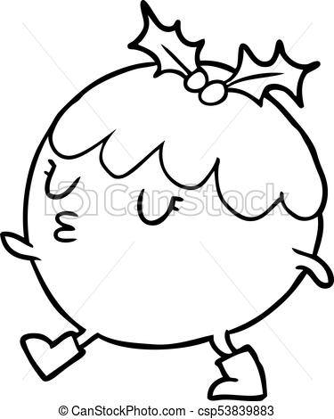 375x470 line drawing of a christmas pudding walking - Pudding Drawing