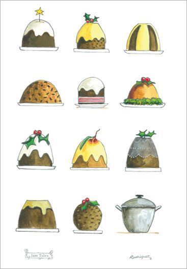 367x529 christmas puddings tea towel i l l u s t r a t i o n xmas - Pudding Drawing