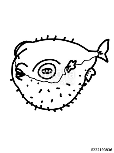 375x500 Cartoon Illustration Puffer Fish Drawing Stock Photo And Royalty - Puffer Fish Drawing