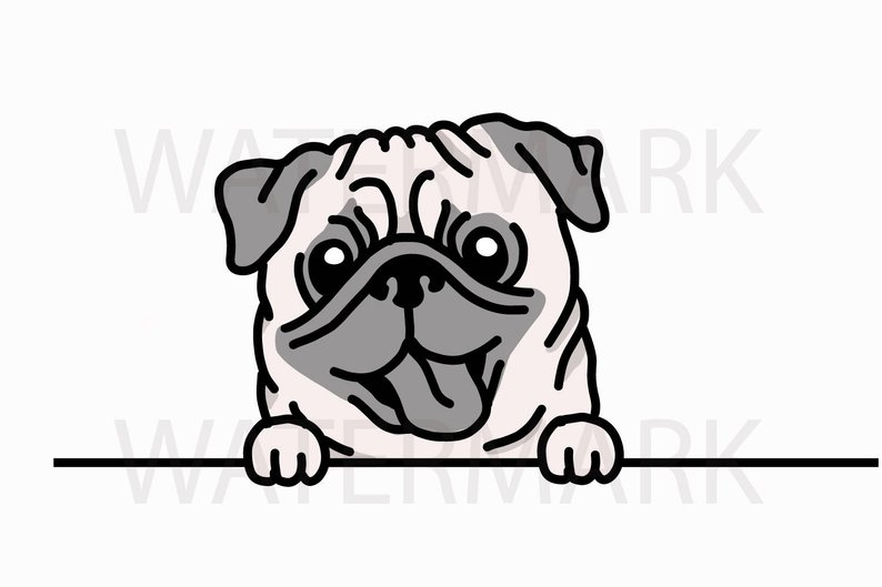 794x529 peeping pug dog png hand drawing image digital etsy - Pug Dog Drawing