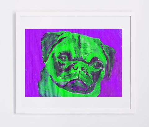 479x409 pug art canvas print dog portrait green purple home decor colorful - Pug Dog Drawing