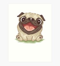 210x230 happy pug drawing art prints redbubble - Pug Drawing