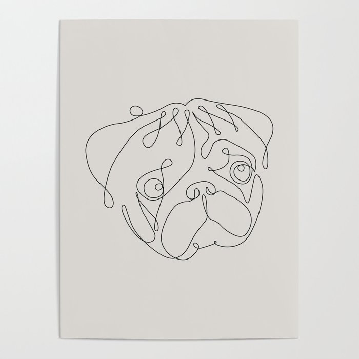 700x700 One Line Pug Poster - Pug Line Drawing
